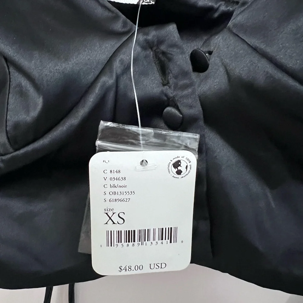 NWT | Free People Sleek Black Satin Button-Front Bralette, size XS